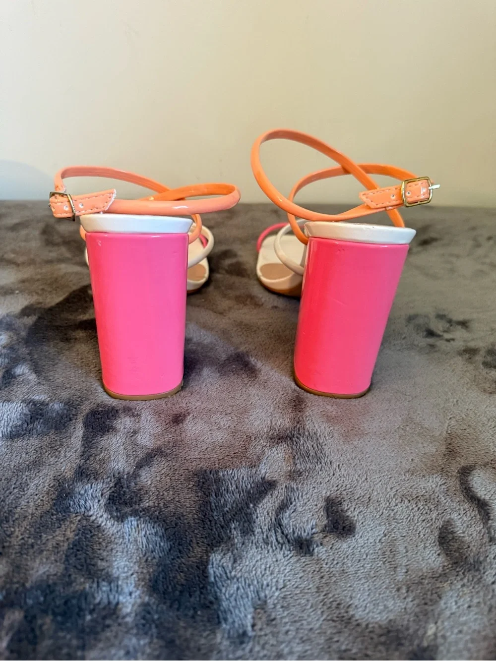 Madre Floe Multi-Color Strappy Block Heel Sandals - Orange/White/Pink